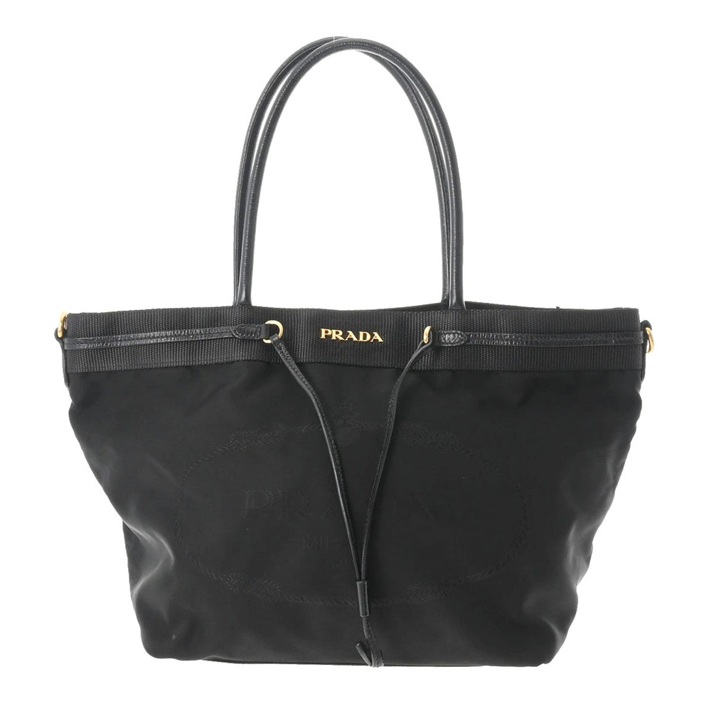 Prada Tessuto tote bag logo on the front and leather
